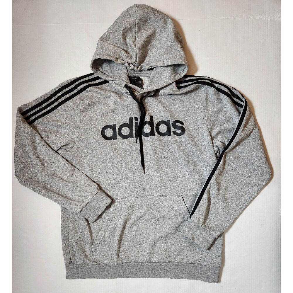 Adidas Essentials 3‑Stripe Logo Hoodie Gray Men’s Large
